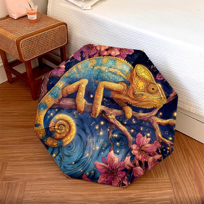 

1 PC Automatic Folding Umbrella - Chameleon Pattern, Portable & Foldable Design with 8 Ribs, Christmas Birthday Gifts