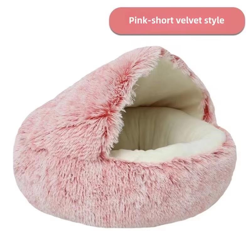 Winter Warmth Soft Fleece Lined Semi-Enclosed Plush Pet Nest for Cats