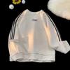 Men's Retro Striped Suede Sweatshirt – Round Neck Pullover for Spring & Autumn