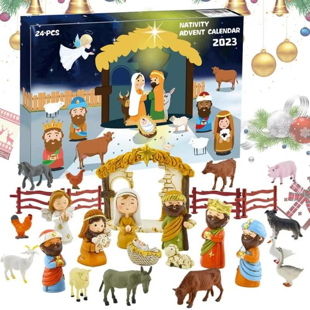 Nativity Scene Advent Calendar Resin 24 Days Christmas Countdown Calendar Christian Religious Gifts 2025 Desktop Ornaments