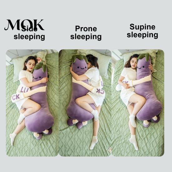 Cute Room Decor Eggplant Body Pillow for Side Sleepers, Soft Long Plush Cushion Large Hug with Removable Washable Cover, Hugging Women Sleeper