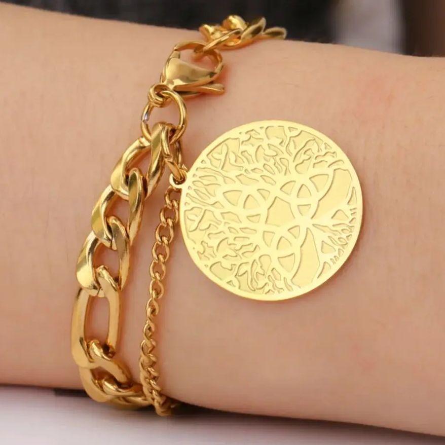 LIKGREAT Trinitätsknoten Lebensbaum Armband für Männer Frauen Edelstahl Halbmond Göttin Medaillon Anhänger Schmuck Geschenk