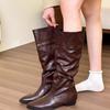 Small retro pointed inner heightening boots women's boots knee high boots Spice girl knight boots skinny boots