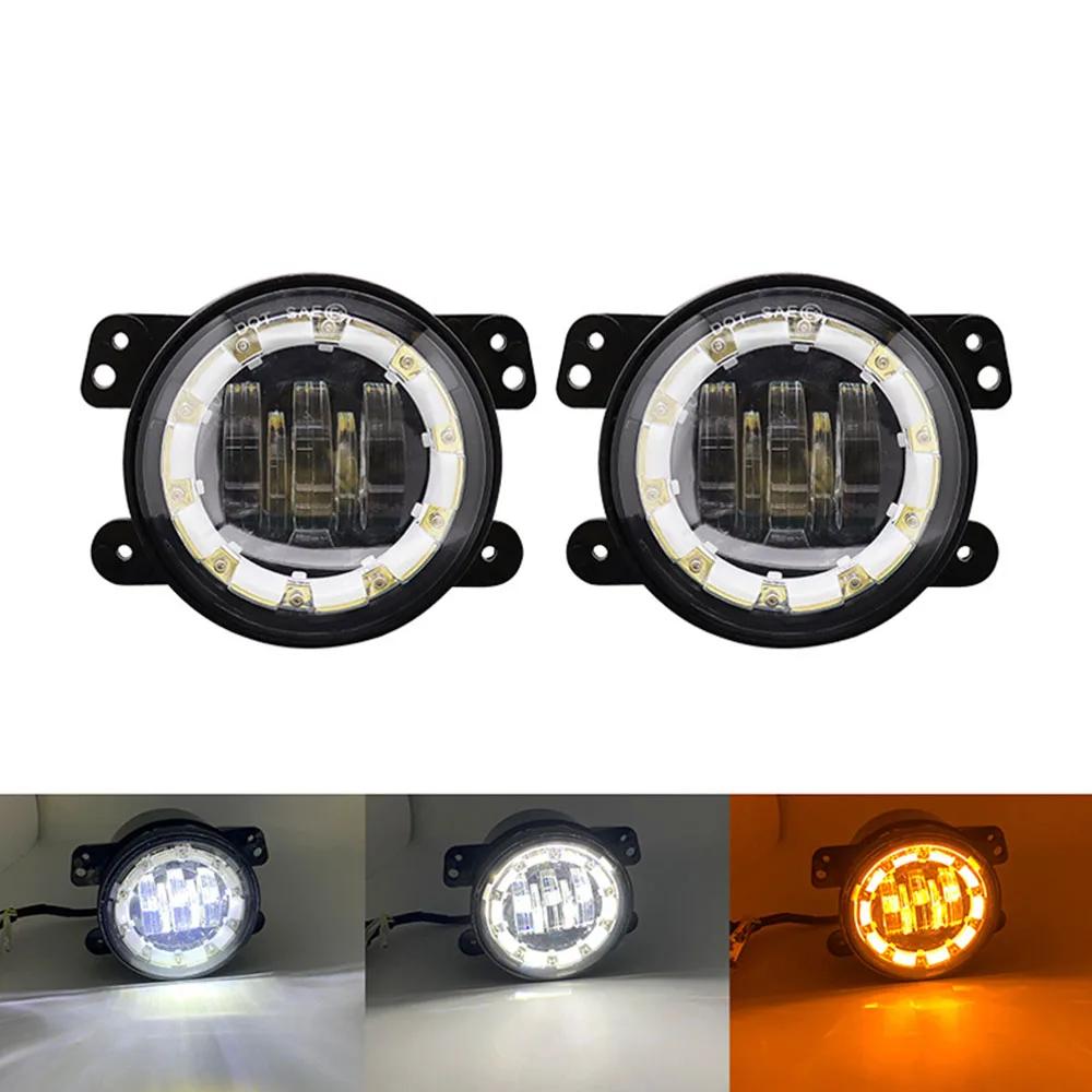 Car LED 4inch Front Bumper Universal Fog Lamp For JEEP Wrangler JK TJ Off-Road Car Accessories 40W Aperture Angel Eye Fog Lights