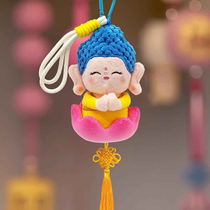 Mini Buddha Keychain Cute Pendant for Bag Hands Openable Plush Toy Gift