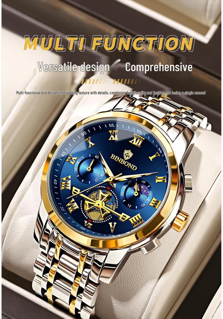 Binbang Luminous Skeleton Waterproof Quartz Men's Watch