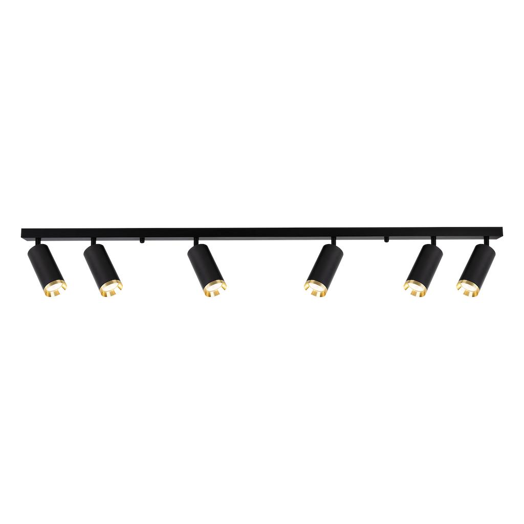 Lampa Sufitowa Nowoczesna Czarna Listwa Ruchome Reflektorki Złote Elementy 6Xgu10 10W Mica Milagro