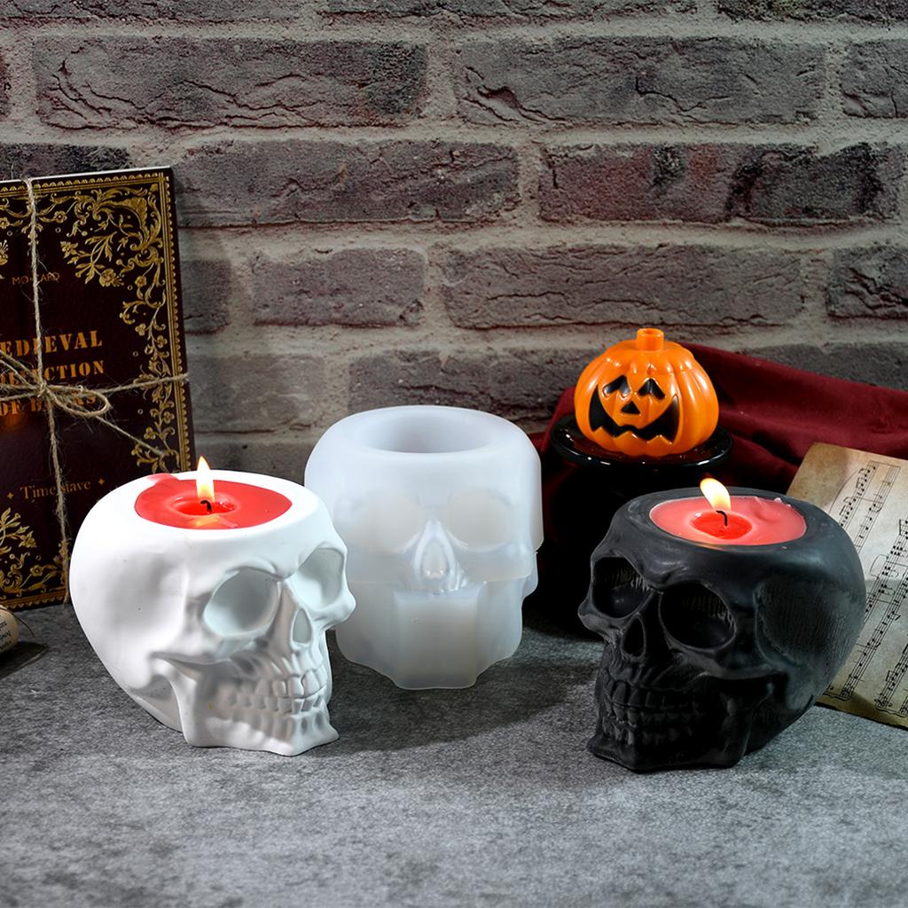Diy Skull Storage Jar Silicone Mold Halloween Home Horror Decoration Candle Cup Epoxy Resin Plaster Cement Mix Casting Molds