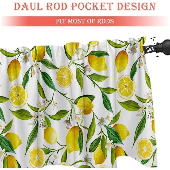 Nature Exotic Lemon Tree Branches Treatment Valance Watercolor Plant Fruit Art Window Valance with Rod Pocket for Kitchen Dining Room Window