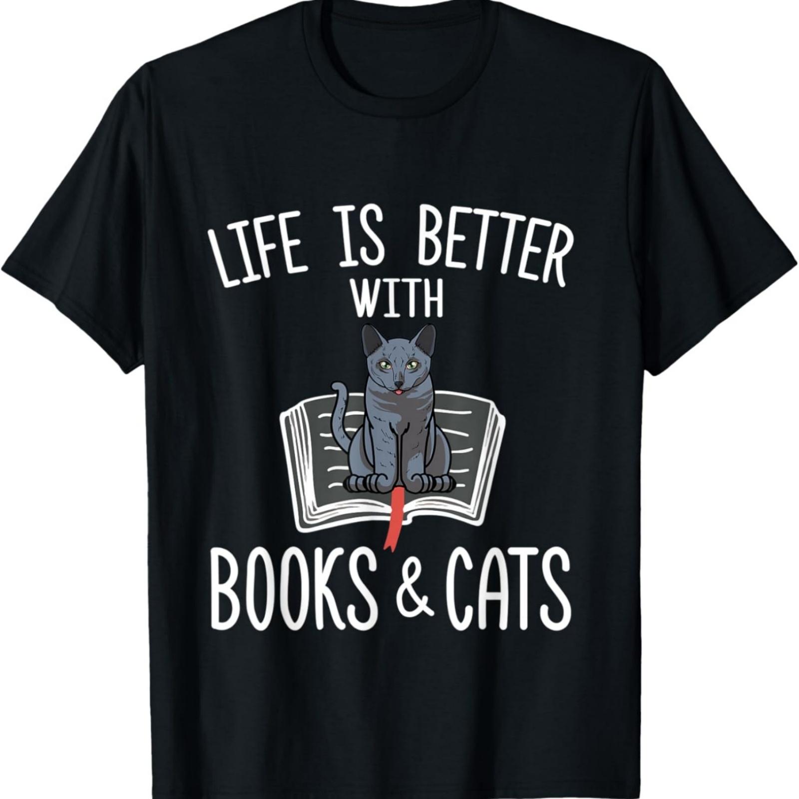LIfe Is better With Books & Cats Funny Russian Blue Cat T-Shirt XXXXXL разноцветный