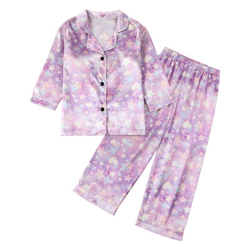 

Детский пижамный комплект для девочек 1-8 лет, с длинным рукавом, топ на пуговицах и брюки, повседневная одежда для дома 130
