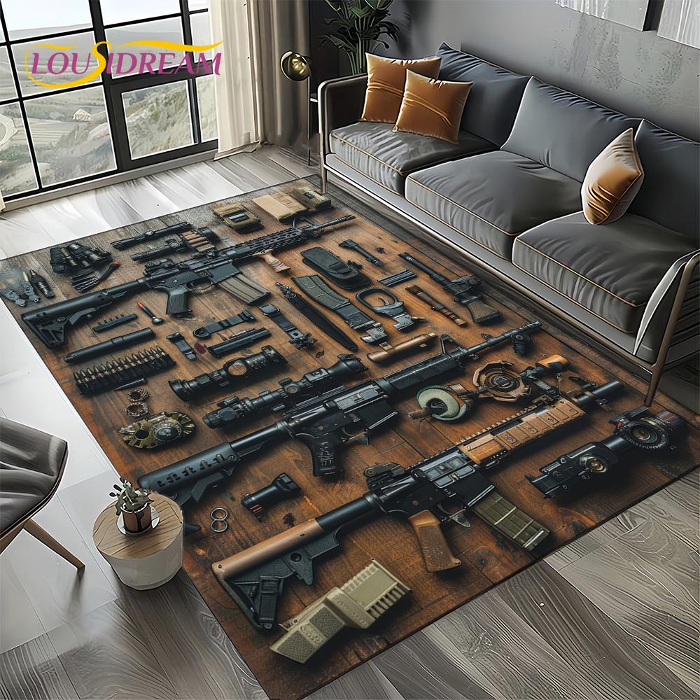 2025 New Retro Guns Pistol Ammunition Bullet Cartridge AK M4 Rug Carpet for Living Room Bedroom Decor,Non-slip for Sofa Doormat