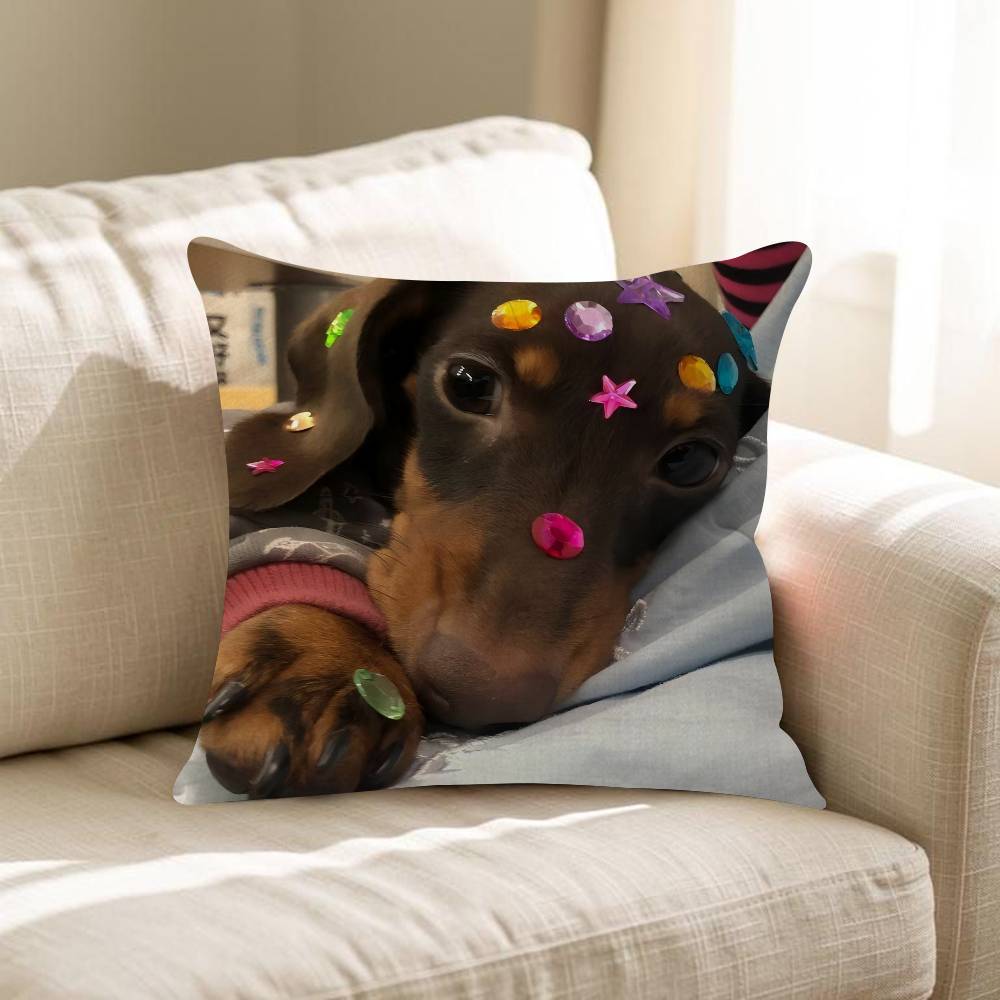 Cute Dachshund Dog Cushion Cover Inches Farmhouse Decor Home Throw Pillow Covers For Couch Decorations