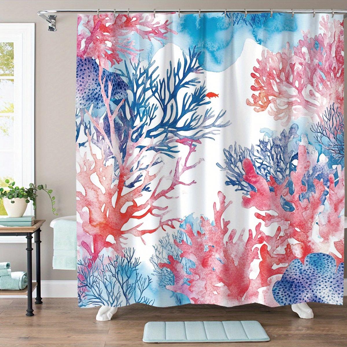 1 Polyester Shower Curtain - Vibrant Watercolor Coral Reef Digital Print, Bathroom Decor with Hooks, Bathroom Shower Curtain 90X180cm