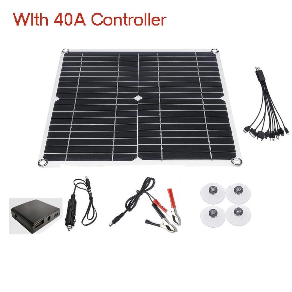 Dual USB Solar Panel Monocrystaline Solar Cells Solar Panel with 10-50A Controller for Car Yacht RV Battery 200W 12V