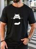 Unisex O Neck Tee Lovely Peeking Black Cat Graphic Print Cotton Short Sleeve Loose Summer Breathable Daily Casual Basic Wear Top