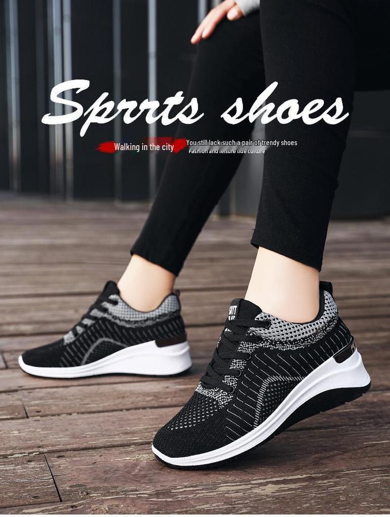 Women's Spring Breathable Thick Sole Sneakers with Hidden Lift