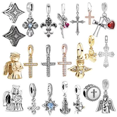 New Sparking Cross Angel Charm Beads Dangle Original Snake Fit Copper Bracelet Necklace Beads For Diy Jewelry Women Gift