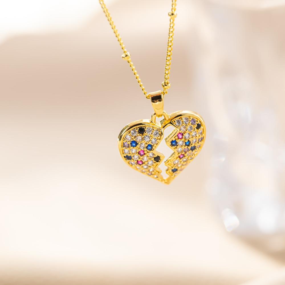 Sparkling Heart Zirconia Necklace, Golden Plated Chain, Bridal Jewelry for Wedding & Party