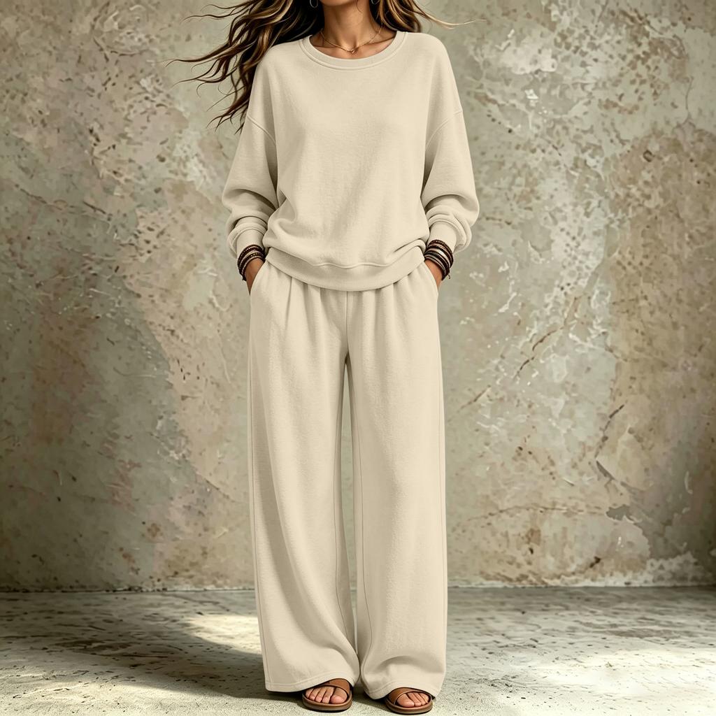 Women's Trendy Casual Neck Sweatshirt and Pants Set for Fall Winter, Comfortable Two Piece Outfit