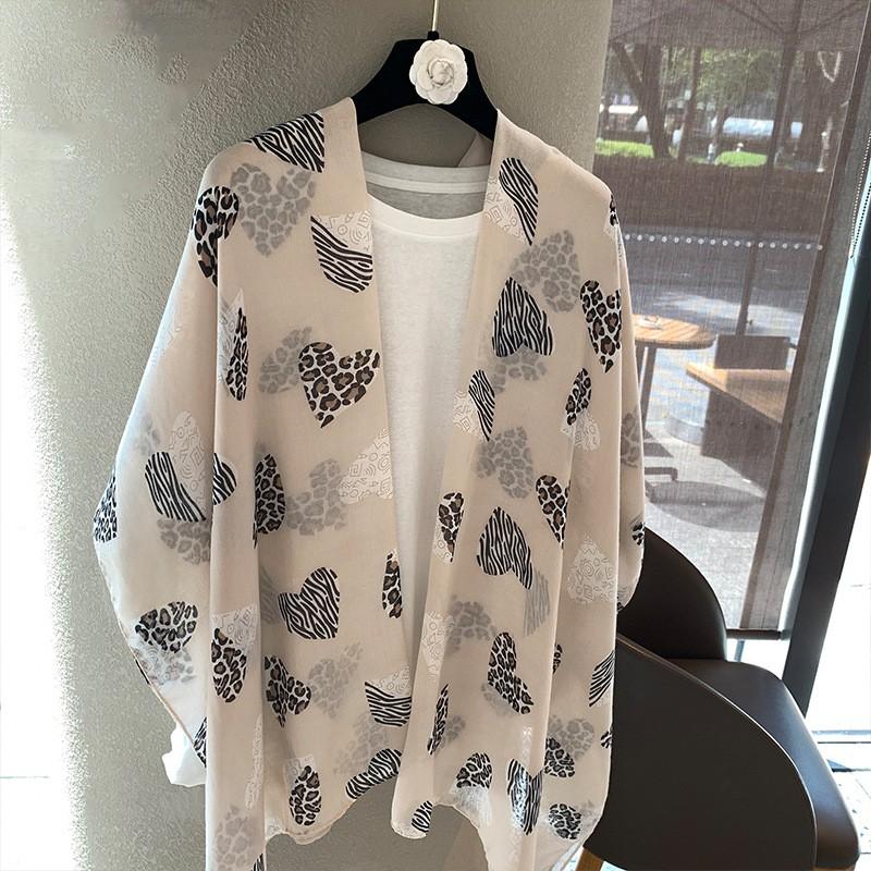 Lightweight Cotton Linen Scarf Women Printed Shawl With Leopard Print UV Protection Wrap 180x90cm