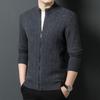 Fengxun Men's 100% Pure Wool Stand Collar Zipper Cardigan Sweater