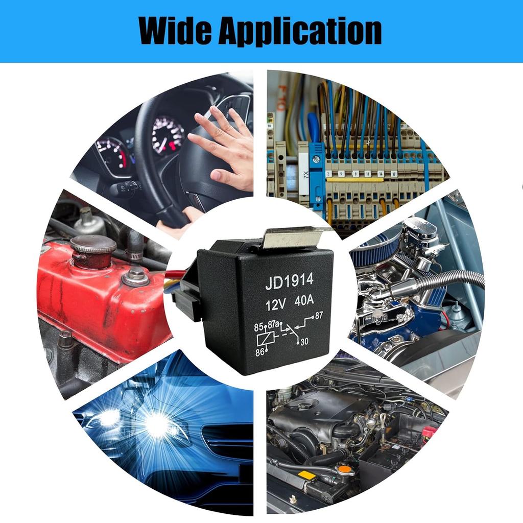 5er-Pack 5-Pin 12V Relais mit Kabelbaum, 40A 12-Volt-Relais Kfz-Relais mit Sockel und Kabelbaum, SPDT-Relaisschalter für Auto LKW