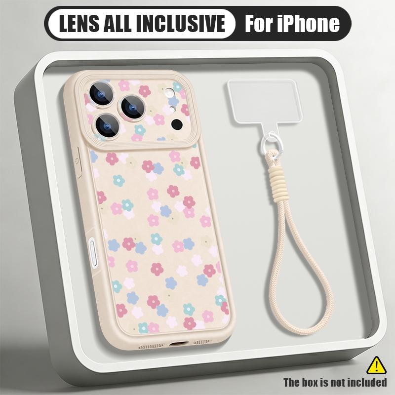 Shockproof Lanyard Case For iPhone 17 Pro Max 17e iPhone 16 15 14 13 Pro Max Vintage White Flower Soft Silicone Bumper Cover
