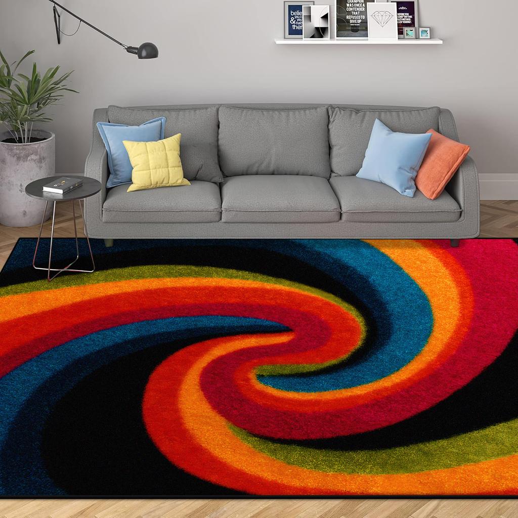 Abstract Modern Geometric Area Rugs Bedroom Living Room Non-slip Floor Mat with Vortex Red Orange Dining Room Carpet Washable
