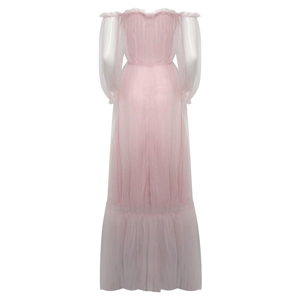 Abito lungo da donna, carino, tinta unita, manica lunga, scollo a barchetta, moda lunga