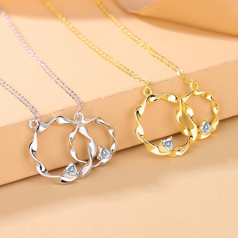 Double Twist Necklace for Women, Trendy Double Ring Pendant Collarbone Chain