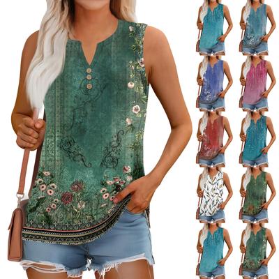 Women's Summer Vest Loose Solid Color Button V-Neck Casual Sleeveless Shirt Tops