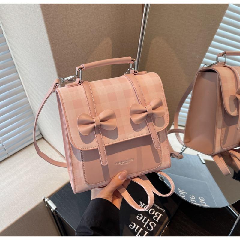 Solid Color College Style Commuter Backpack Women's New Trend Bow Portable Shoulder Messenger Bag
