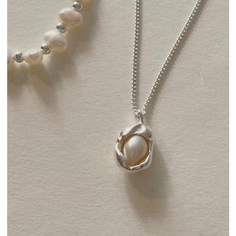 Su Chuang S925 Sterling Silver Freshwater Pearl Clavicle Necklace - Elegant Fried Egg Design Choker for Women