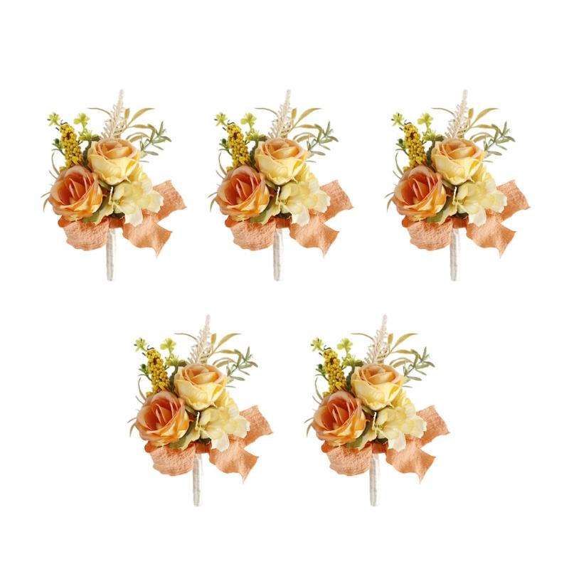 5Pcs Wedding Corsages Boutonniere Prom Boutonniere for Wedding Ceremony Anniversary, Rose Corsages for Bride and Groom,
