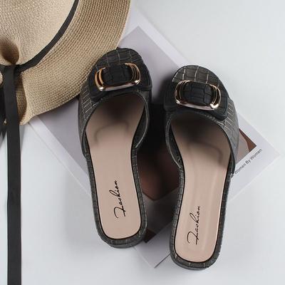Summer Home Woman Slippers Shoes For Women 2025 Open Toe Sandals Low Heel Black House Slides Chic Elegant But Cheap New Style B