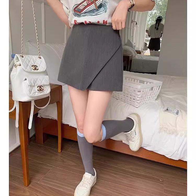

Women s Gray High-Waisted Skorts with Irregular Slit S (81-90 lbs)