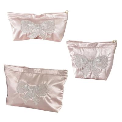 Large Capacity Waterproof Makeup Pouch With Shimmering Bowknot Design Portable Travel Cosmetic Organizer  Gift For Women