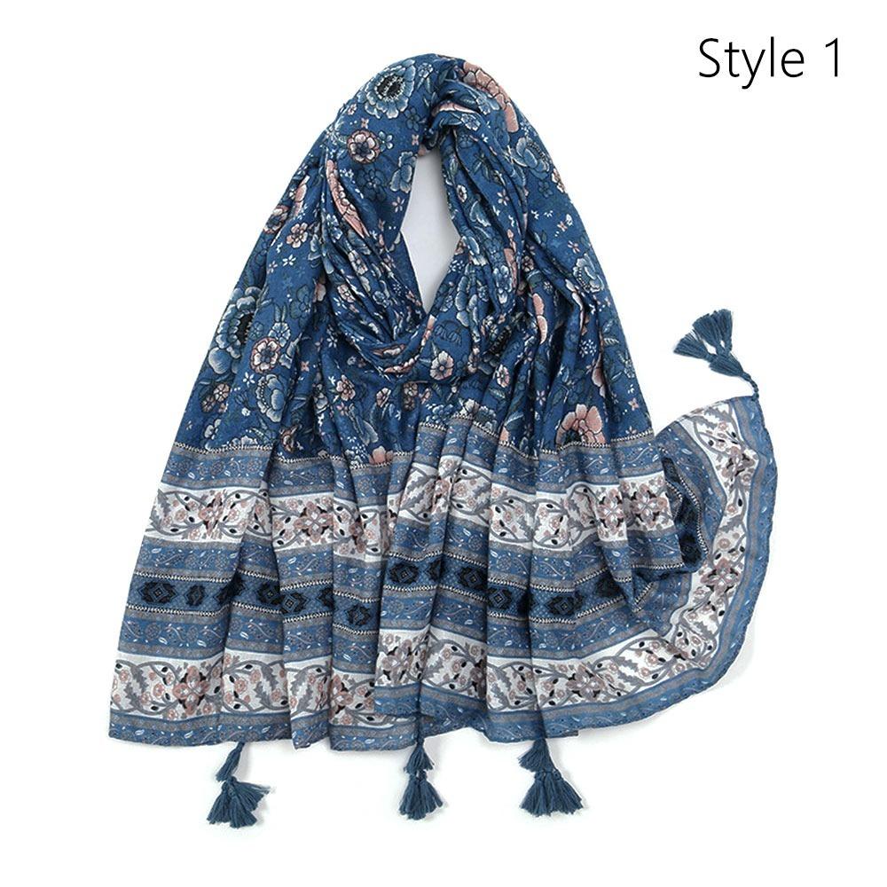 Breathable Tassel Shawl Big Size Ladies Flower Headscarf Fashion Hijab Scarf  For Woman Fashion