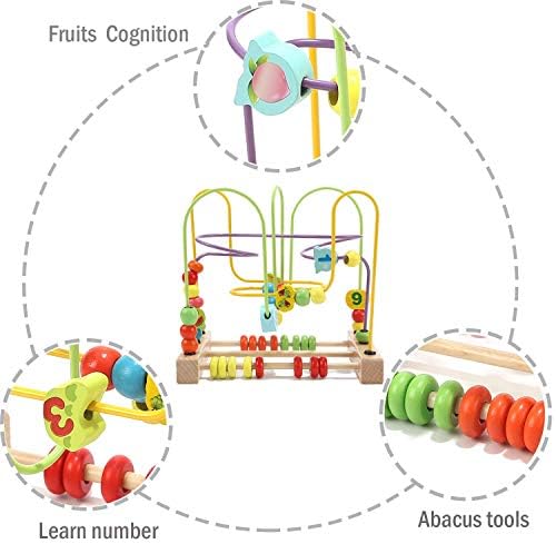 Jacootoys Wooden Roller Coaster Bead Maze, Montessori Educational Toy, Motor Skill Activity Center, Learning Toy for Toddlers & Kids, Boys Girls Gift