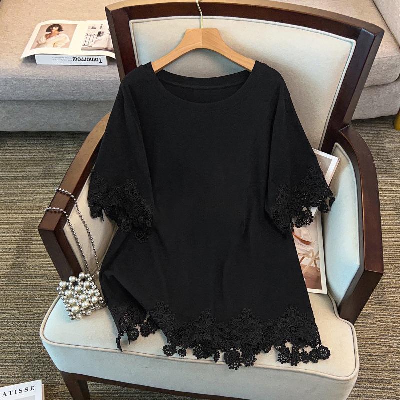 Plus Size Women's Loose Round Neck Mid-Length Short Sleeve T-Shirt (Bust 150/160)