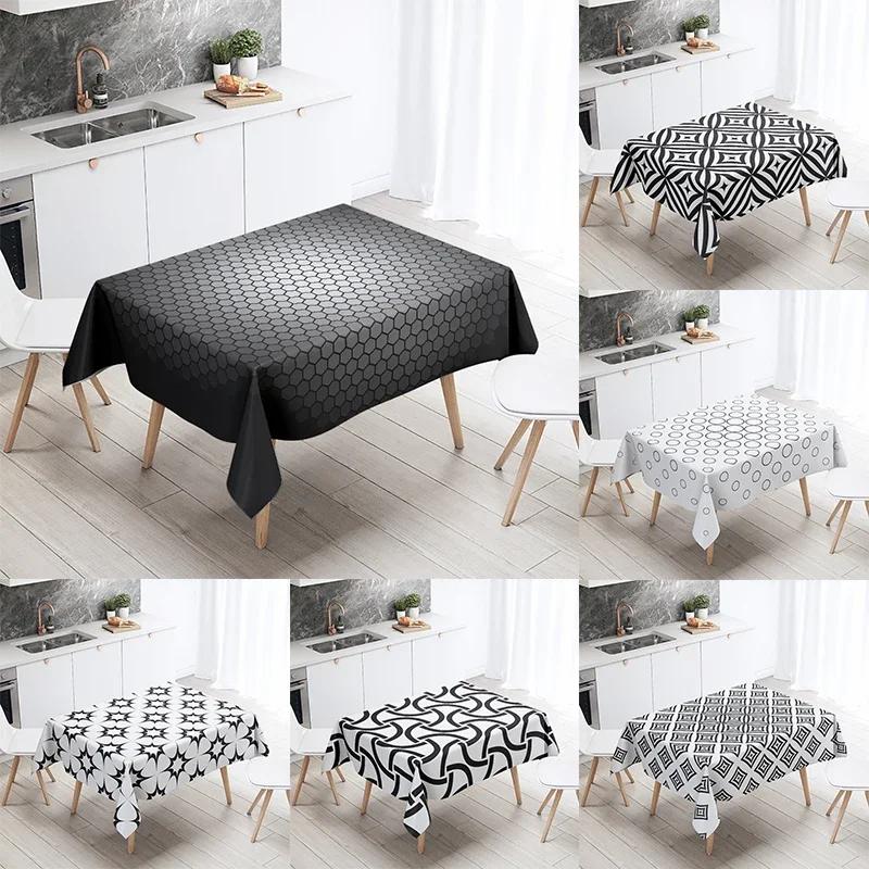 Tovaglia Geometrica Semplice Rettangolare Bianca e Nera Impermeabile Decorazione Tavolo Matrimonio Ristorante Cucina Casa
