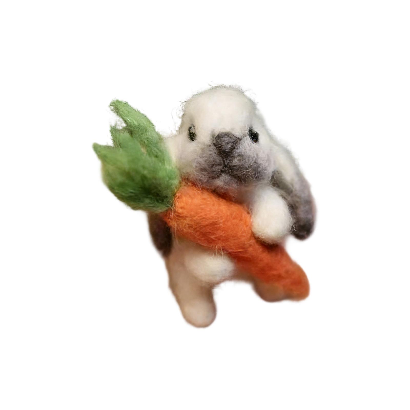 

Felted Wool Carrot With Bunny - Handmade Adorable Decor, Sweet Spring & Easter For Shelf, Nursery, Or Gift One Size