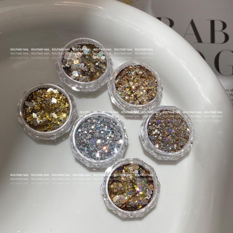 Flashy Gold Laser Glitter Gradient Sequins for Nail Art - Irregular DIY Accessories