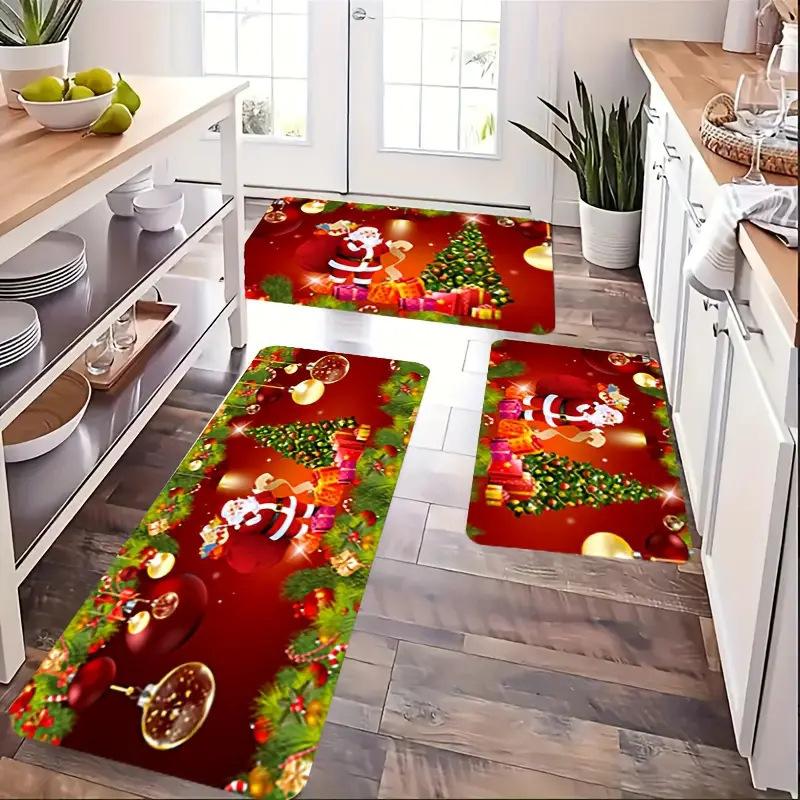Christmas Cookies Tree Red Color Floor Mat Home Kitchen Non-slip Mat Merry Christmas Decoration for Home Happy New Year