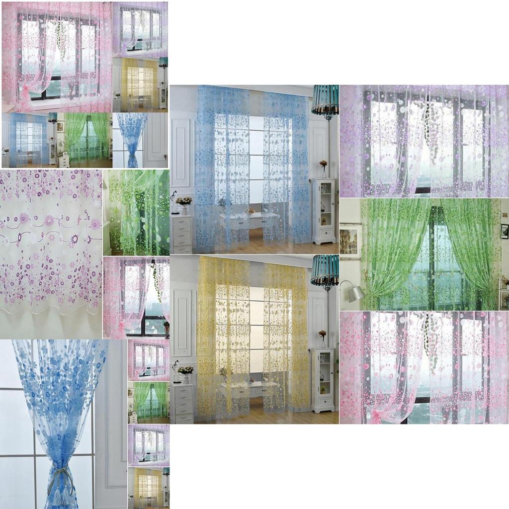 Country Style Floral Print Curtains Decorative Sheer Tulle Multiple Colors 106/79in