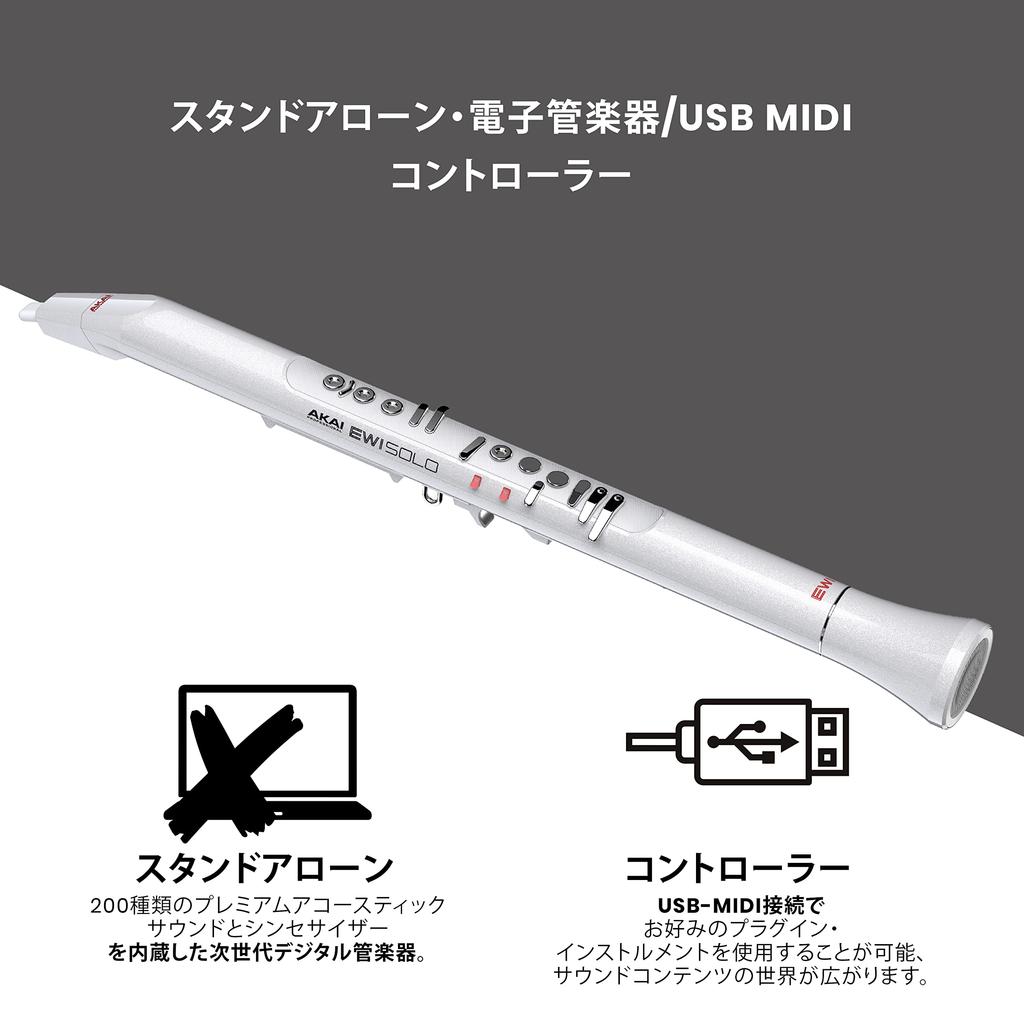 Akai Professional EWI Solo Wind Electronic Wind Instrument with 200 and Breath White Synthesizer, Built-in Speaker, Rechargeable, Voices, Sensor,