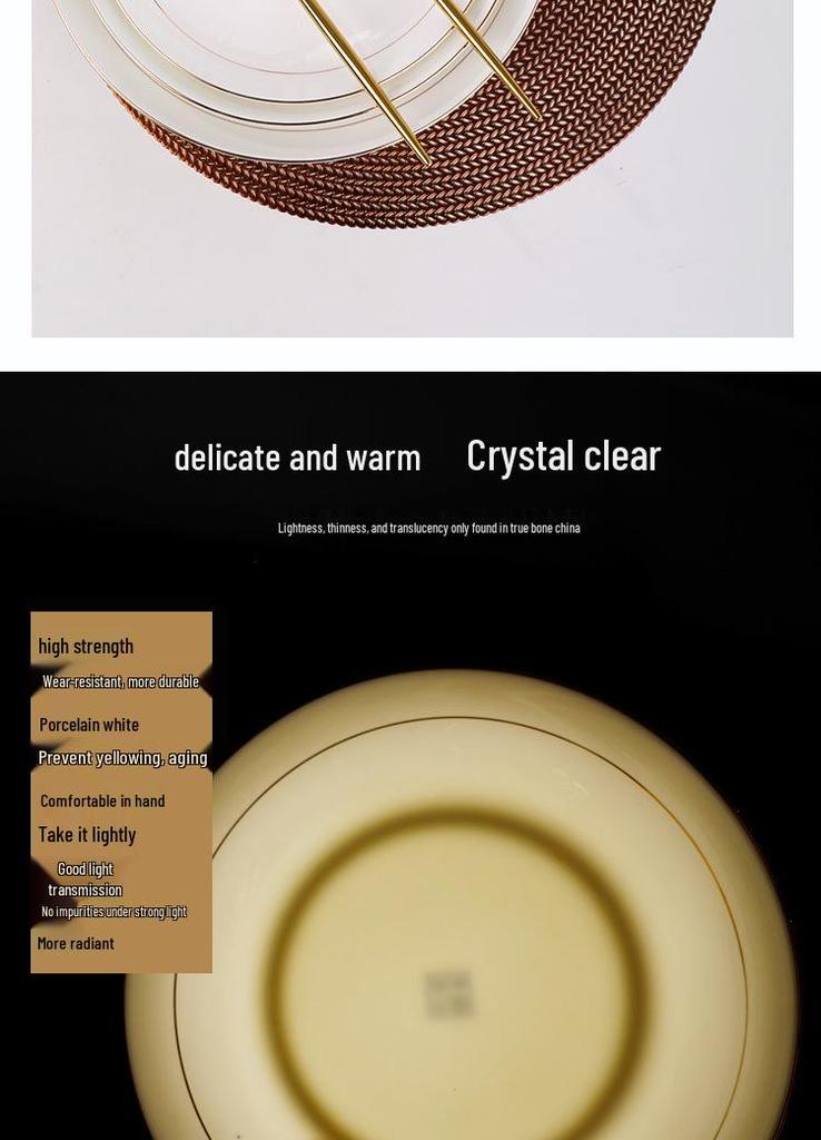 Gold-Trimmed Bone China Dinner Plate - Jingdezhen White Ceramic
