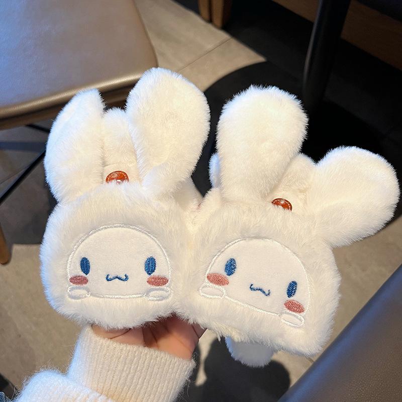 Gloves Female Winter Cute Girl Student White Bunny Plush Plush Cold Warm Flip Open Finger Writing
