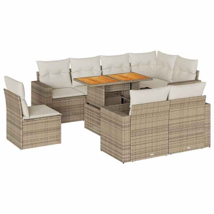 VidaXL Garden Lounge Set with Cushions 9 Pcs Beige Braided Resin 3327054